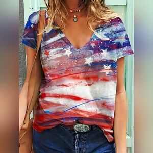 American Flag V-Neck Top